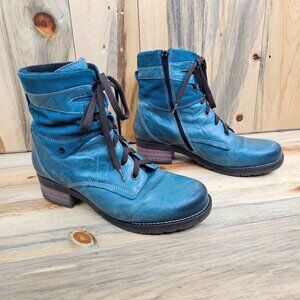 Dromedaris Kara Combat Boot Aqua Blue Leather & Suede Size 11.5